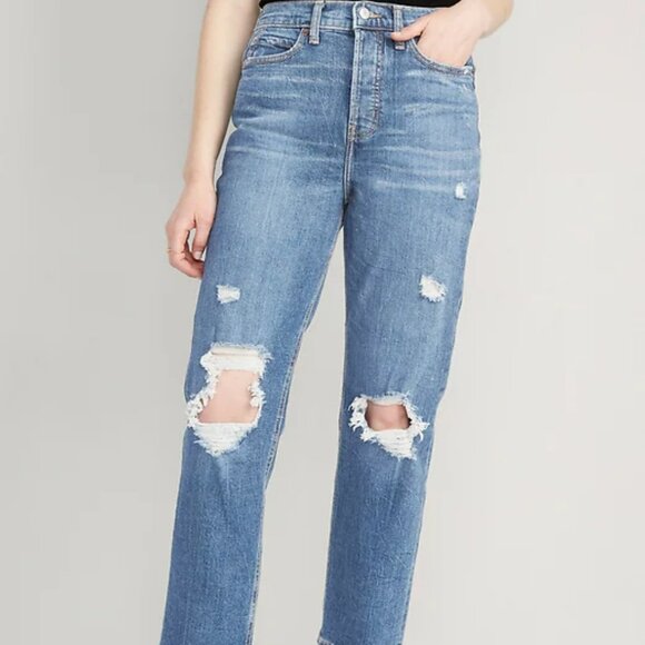Extra High-Waisted Sky-Hi Straight Button-Fly Ripped Jeans Tall - Picture 2 of 4